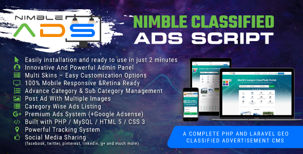 Nimble Classified Ads Script – PHP And Laravel Geo Classified Advertisement CMS