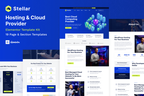 Stellar – Hosting & Cloud Provider WordPress Elementor Template Kit
